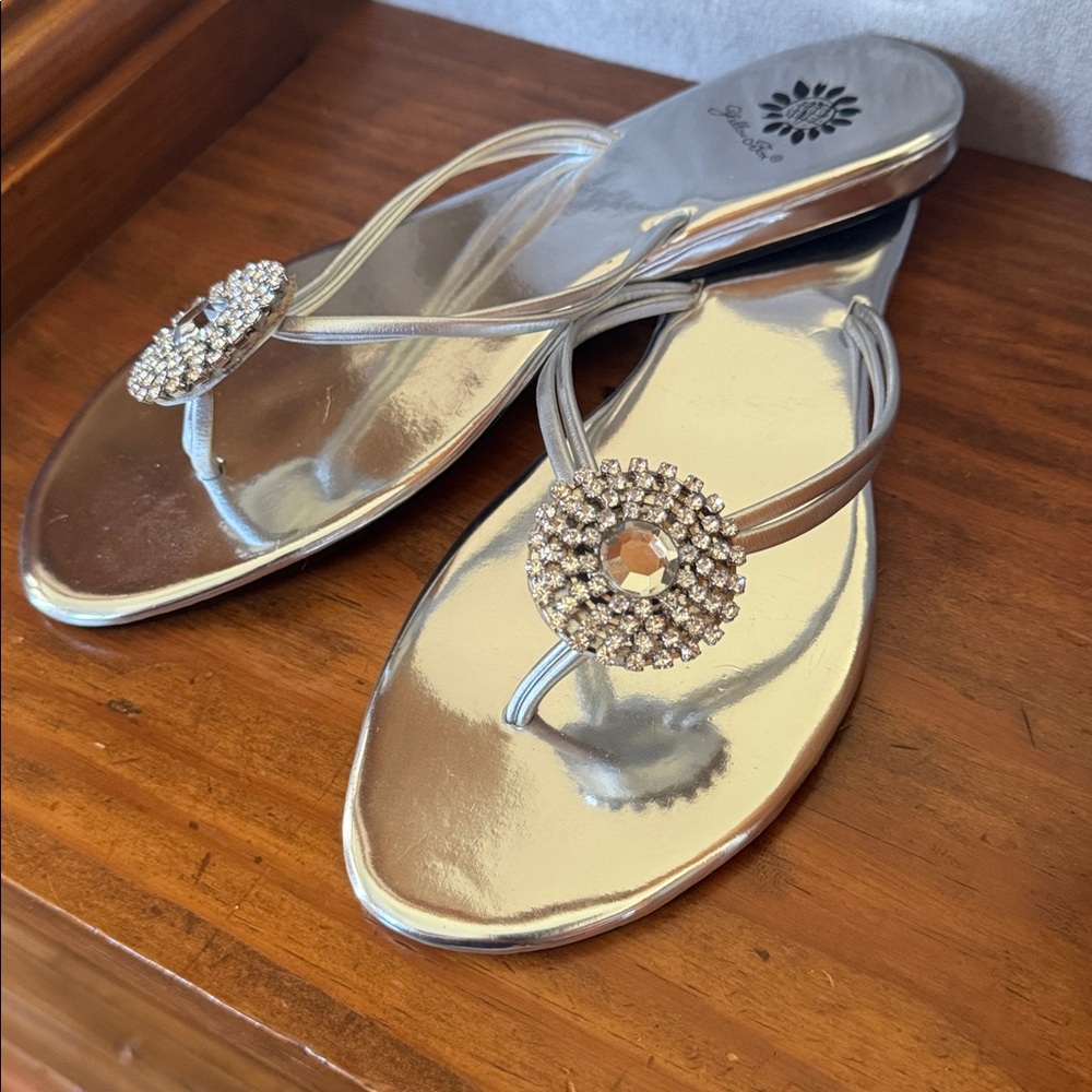 Yellow Box Silver & Rhinestone Embellished Flip-Flops - Picture 4 of 9